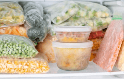 Frozen vegetables in a freezer
