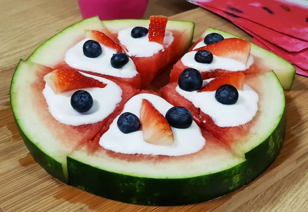 Watermelon Pizza with strawberries and blueberries