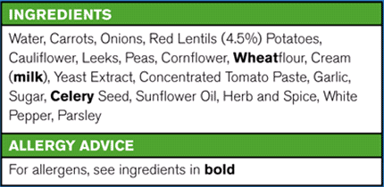 Ingredients with allergy information example