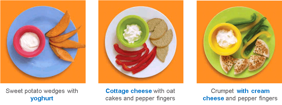 Dairy and alternative snack examples- yoghurt, cottage cheese and cream cheese