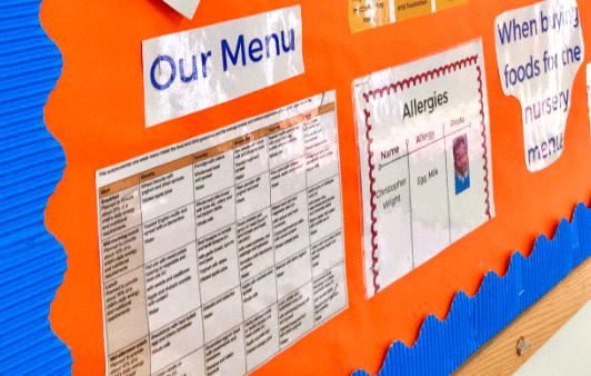 Menu being displayed in an Early Years setting