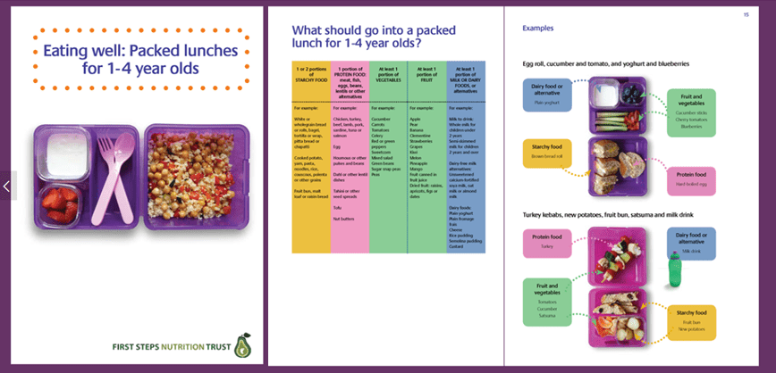 First Steps Nutrition Trust Eating well Packed lunched for one to four year olds example