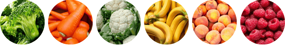 Fruits and Vegetable Examples: - broccoli - carrot -cauliflower - banana - peach - raspberry