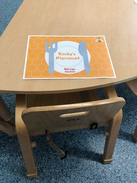 Child's place-mat in a nursery