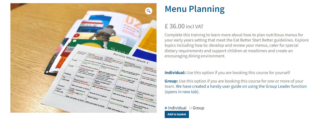 menu planning training cost £36